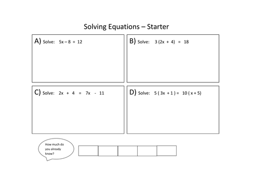 Solving Equations starter and plenary.doc