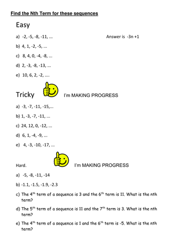 Differentiated Worksheet - nth term | Teaching Resources