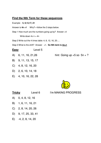 Differentiated Worksheet - nth term | Teaching Resources