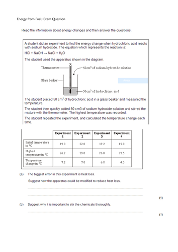 C3 AQA Energy Calculation 3.1 Comparing Fuels | Teaching Resources