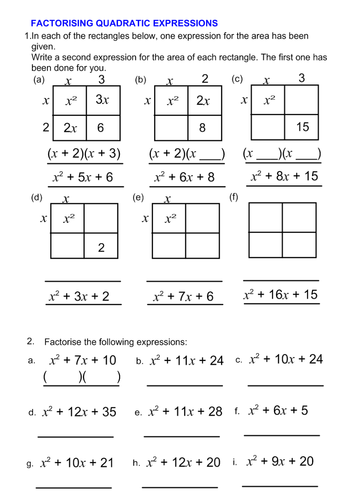 Factorising Quadratic Expressions | Teaching Resources