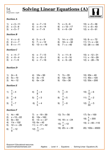 Printables Solving Linear Equations Worksheets solving linear equations by cazoommaths teaching resources tes
