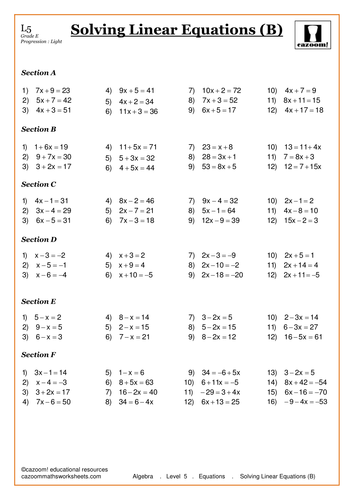 Worksheets Solving Linear Equations Worksheets solving linear equations by cazoommaths teaching resources tes