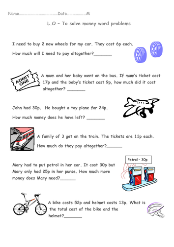 Year 1 Money Word Problems (Transport Theme) | Teaching Resources