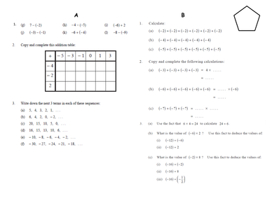 differentiated negative number worksheets resources tes