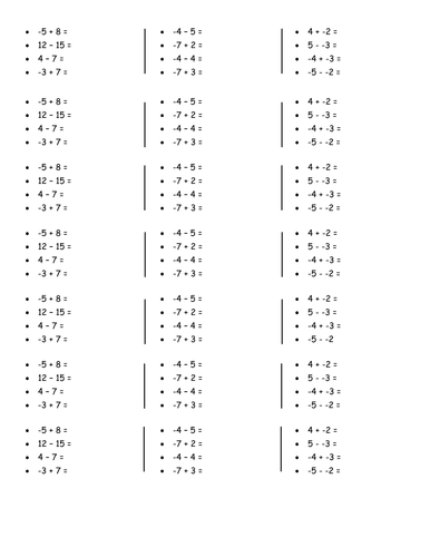 differentiated negative number worksheets teaching resources