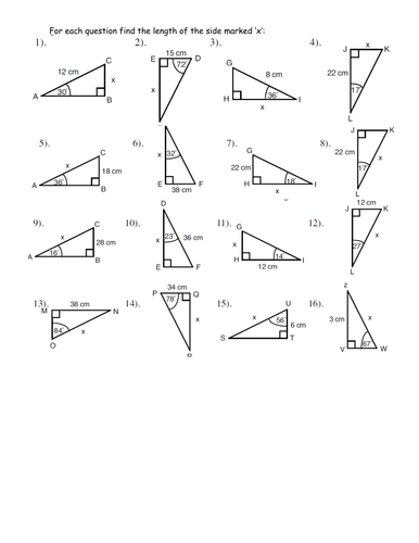 simple trigonometry worksheet teaching resources