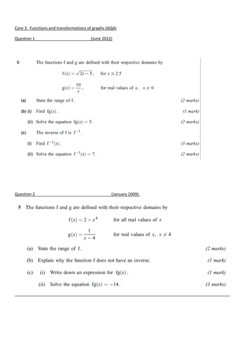 Core 3 Functions and Graphs Assessment AQA | Teaching Resources