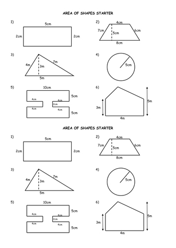 Area of shapes starter (inc circle & compound) | Teaching Resources