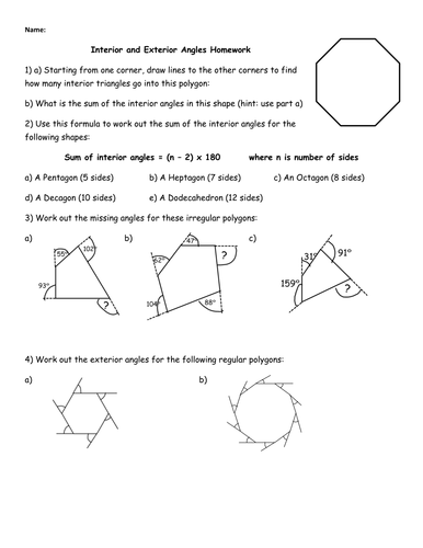 Interior angles worksheet answers image
