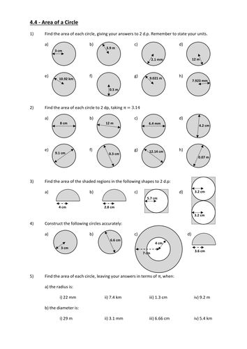 Printables Area Of A Circle Worksheet parts circumference and area of a circle by andytodd teaching resources tes