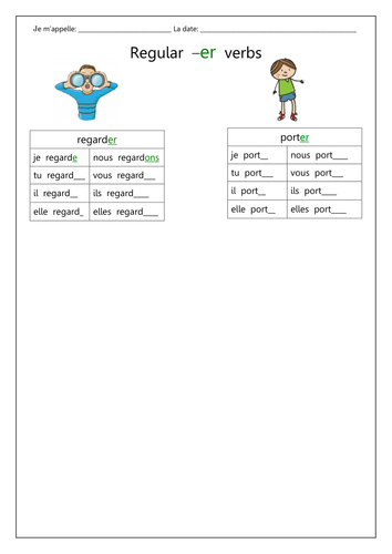 Er Verbs Practice French