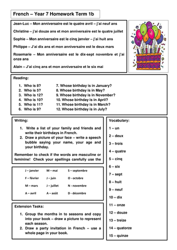 year 7 french homework teaching resources