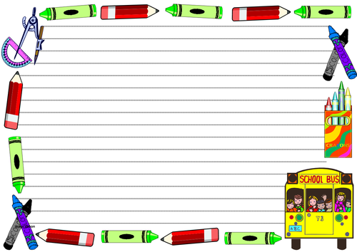 'back To School' Themed Lined Paper And Pageborder 