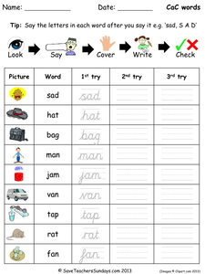 119 New cvc revision worksheets 478 Year 1 Spellings Aut001a CVC (CaC) words   cursive, joined, with lead   