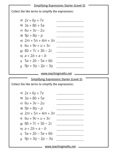 Simplifying Algebraic Expressions Adding And Subtracting Tes