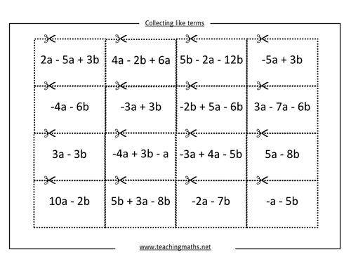Printables Combine Like Terms Worksheet identifying like terms worksheet pichaglobal collecting by teachingmaths teaching resources tes
