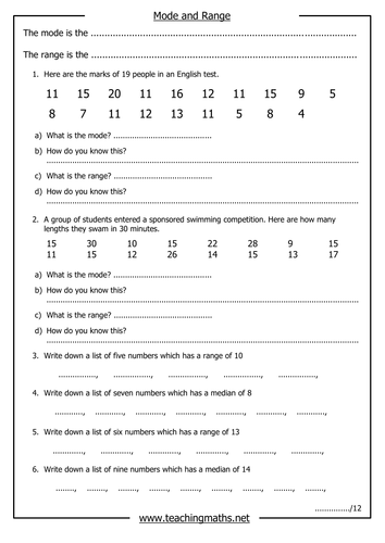 Printables Mean Mode Median Range Worksheet averages mode median mean and range by teachingmaths teaching resources tes