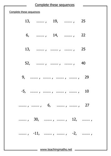 introduction to sequences and patterns resources tes