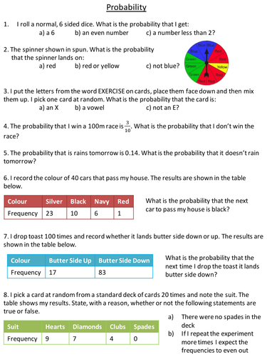 Probability Level 5 Worksheet Teaching Resources