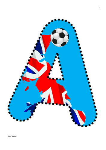 UK Flag with Football Themed Alphabet and Numbers
