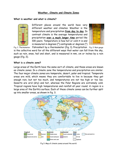 comprehension guided reading on climate zones by