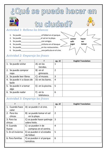 Spanish Se puede/you can worksheet Teaching Resources pic picture pic