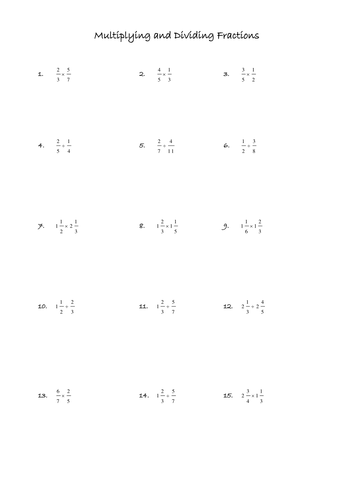 ks3 multiplying and dividing fractions worksheet teaching resources