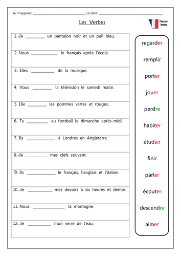 french present tense regular verbs practice teaching