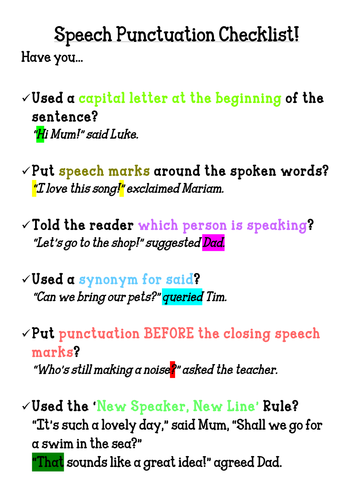 punctuation speech sheet Checklist Teaching by  Poster sh2810 Speech Punctuation