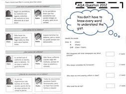 Past questions on School Spanish (AQA) | Teaching Resources