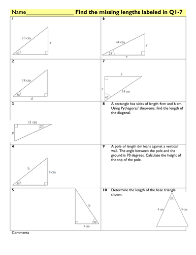 Trigonometry - finding lengths hw | Teaching Resources