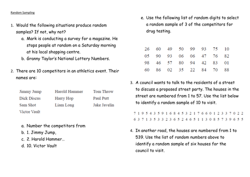 Sampling Techniques GCSE Statistics Teaching Resources