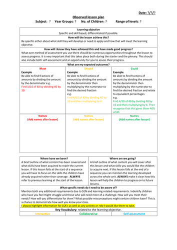 Observed Lesson Plan Template by JAKemp28 - Teaching Resources - TES