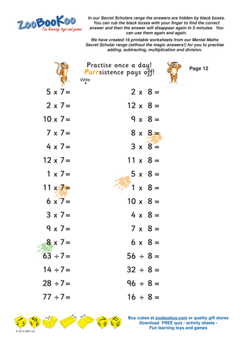 7 and 8 times tables