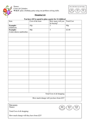 money shopping activity teaching resources