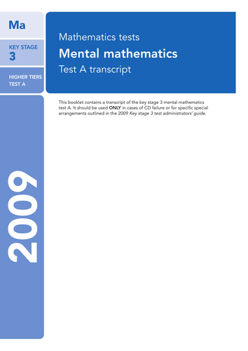 Mathematics test papers ks3 answers