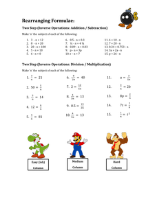 Rearranging Formulae (various worksheets) by mej - UK Teaching