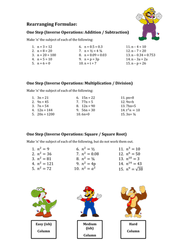 Rearranging Formulae (various worksheets) | Teaching Resources