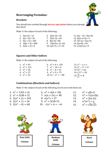 Printables Rearranging Formulas Worksheet rearranging formulae various worksheets by mej teaching resources tes
