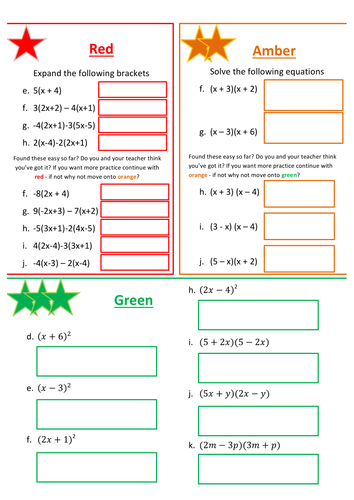 Expanding brackets ( Red, Amber, Green)