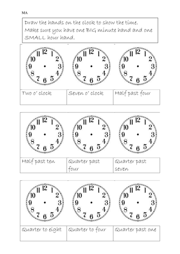 Year 2/3 Time sheets -quarters,half, and 5 minutes by ...