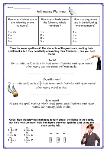 mixed fractions harry potter style teaching resources