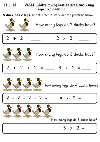 repeated addition 2 times tables ducks teaching resources