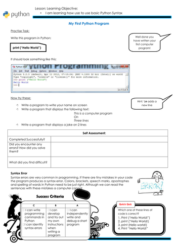 Pyhton Worksheets | Teaching Resources