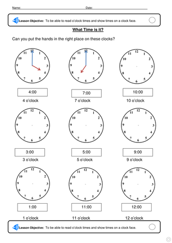 oclock worksheet teaching resources