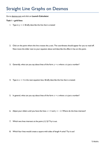 Investigating straight lines with desmos by Tristanjones 