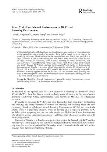 From Multi-User Virtual Environment to 3D | Teaching Resources
