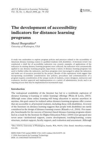 The development of accessibility indicators | Teaching Resources