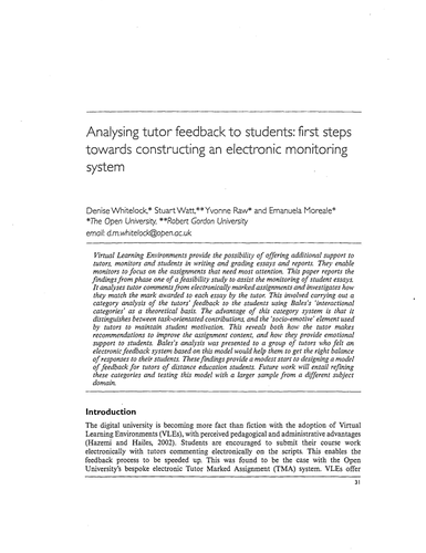 Analysing tutor feedback to students: first steps | Teaching Resources